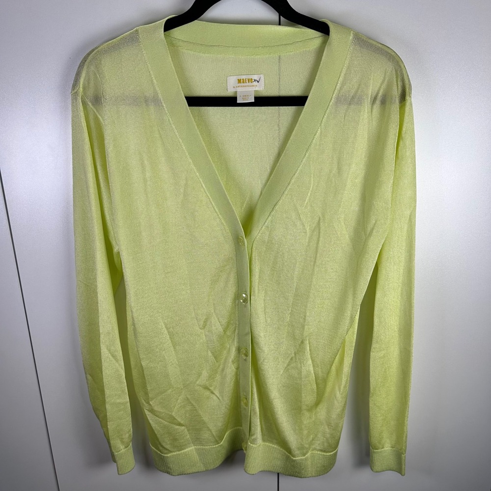 Maeve by Anthropologie Yellow Sheer V-Neck Button Front Cardigan Sweater X-Small